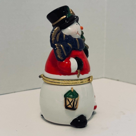 Christmas Snowman Hinged Box w/Tree and Scarf. 4.75" high x 2.5" wide Holiday - Picture 8 of 11